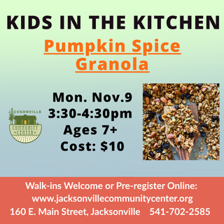 11/9 Kids in the Kitchen: Pumpkin Spice Granola with Sarah